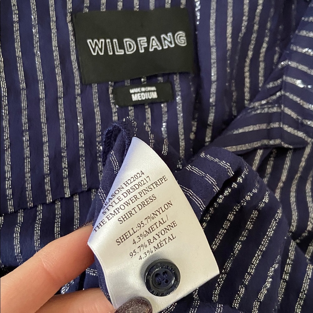 Wildfang Empower Pinstripe midi shirt dress blue silver stripe short sleeve M - Picture 13 of 16
